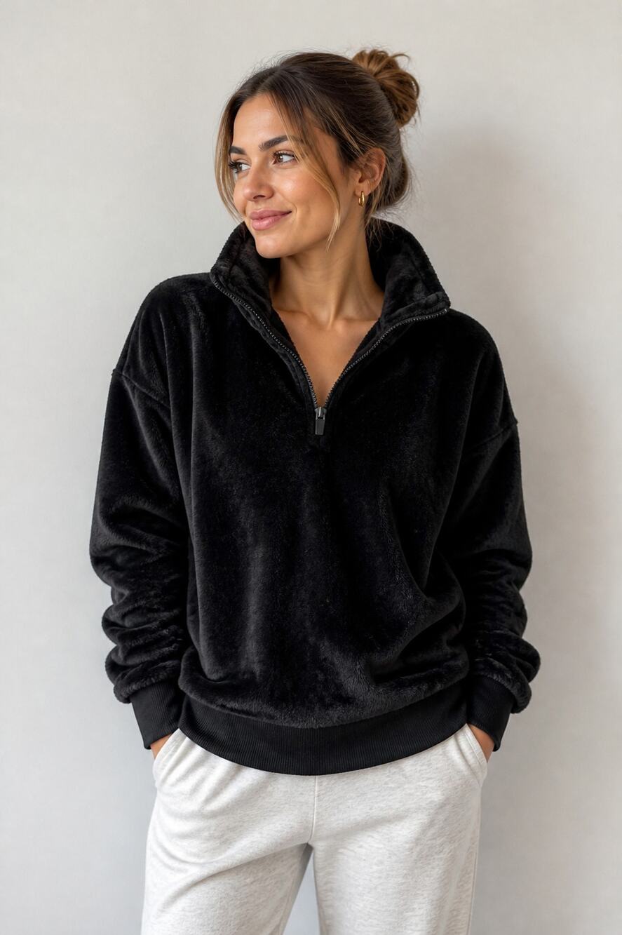 Secret Treasures Women's Black Plush Half Zip Hoodie Sleepwear S 4-6